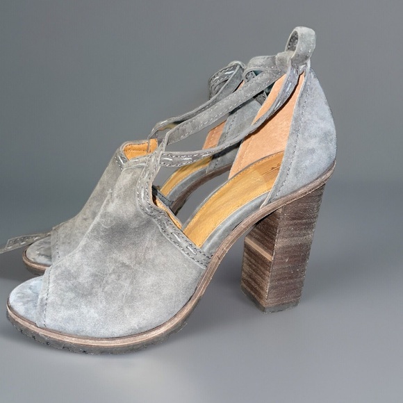 Frye Suzie Pickstitch Lug Heel Grigio Gray Suede Size 7 - Picture 9 of 12